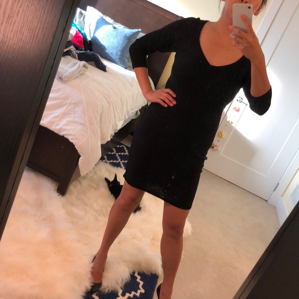 H&M Black cable jersey 3/4 sleeve dress